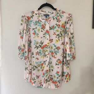 Democracy Women’s L Pink Three Quarter Sleeve Floral Print Blouse